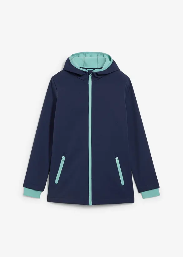 Softshelljacke mit Kapuze, wasserabweisend in blau von vorne - bonprix