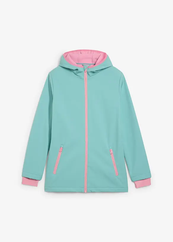 Softshelljacke mit Kapuze, wasserabweisend in grün von vorne - bonprix