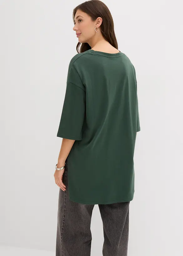 Oversize-Longshirt aus reiner Bio-Baumwolle in grün von hinten (im Anschnitt) - bonprix