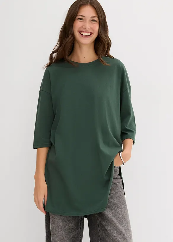 Oversize-Longshirt aus reiner Bio-Baumwolle in grün von vorne (im Anschnitt) - bonprix