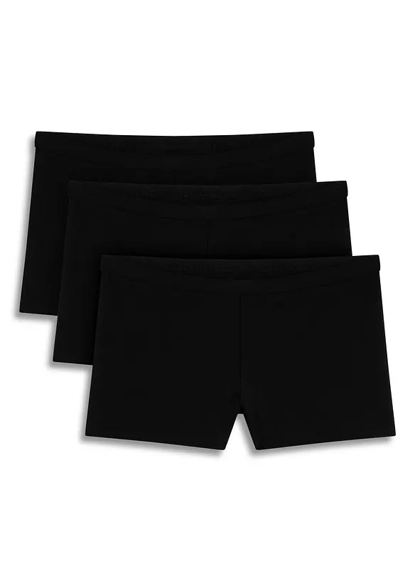 Damen Boxer mit Bio-Baumwolle (3er Pack) in schwarz von vorne - bonprix