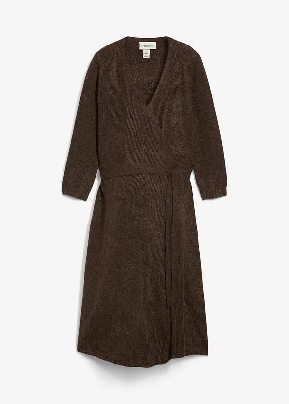 Superweiches Umstands- und Stillstrickkleid mit 3/4 Ärmeln in braun von vorne - bonprix