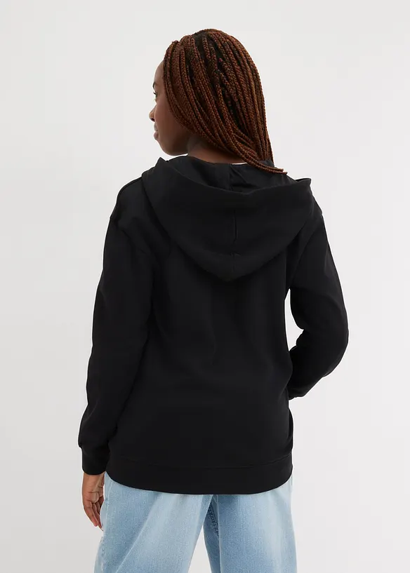 Kapuzen-Sweatjacke aus weichem Bio-Baumwoll-Mix in schwarz von hinten (im Anschnitt) - bonprix