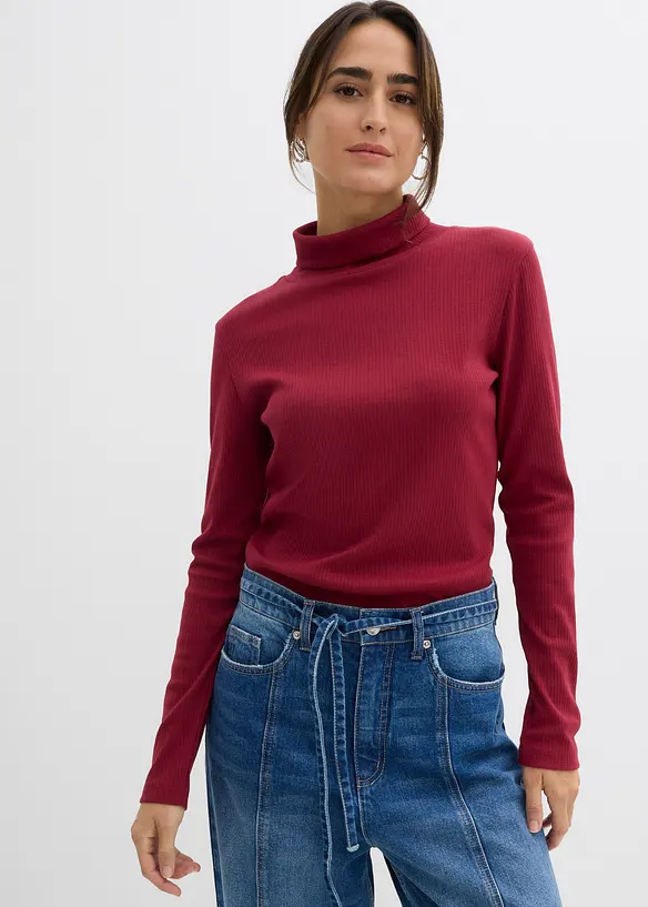 Rollkragenshirt aus reiner Baumwolle in rot von vorne (im Anschnitt) - bonprix Rollkragenshirt aus reiner Baumwolle in rot von vorne (im Anschnitt) - bonprix