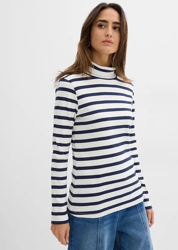 Rollkragenshirt aus reiner Baumwolle in weiß von vorne (im Anschnitt) - bonprix Rollkragenshirt aus reiner Baumwolle in weiß von vorne (im Anschnitt) - bonprix