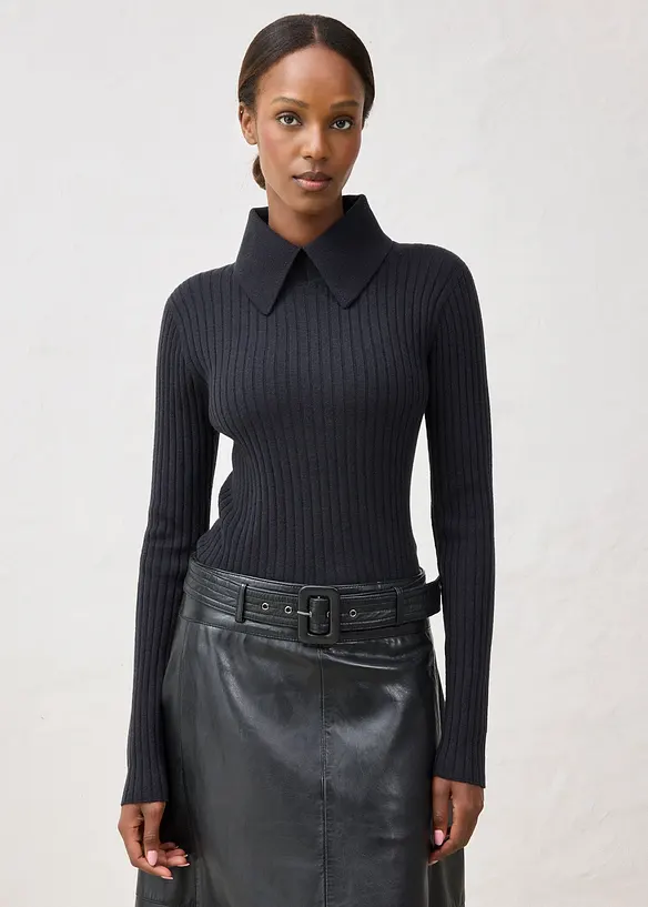 Feinstrickpullover aus Merinowolle in schwarz von vorne (im Anschnitt) - bonprix Feinstrickpullover aus Merinowolle in schwarz von vorne (im Anschnitt) - bonprix
