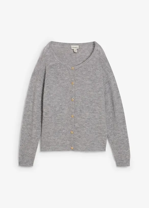 Strickjacke aus weichem Alpaka Woll-Mix in grau von vorne - bonprix Strickjacke aus weichem Alpaka Woll-Mix in grau von vorne - bonprix