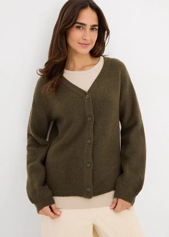 Strickjacke in grün von vorne (im Anschnitt) - bonprix