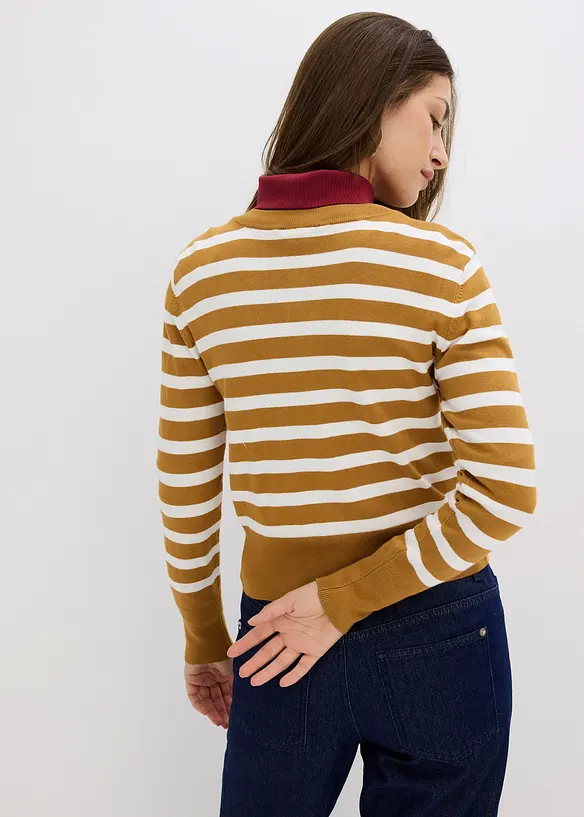 Feinstrick-Cardigan mit Streifen in braun von hinten (im Anschnitt) - bonprix