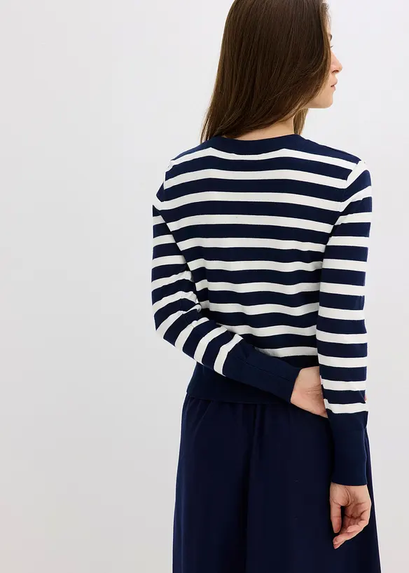 Feinstrick-Cardigan mit Streifen in blau von hinten (im Anschnitt) - bonprix