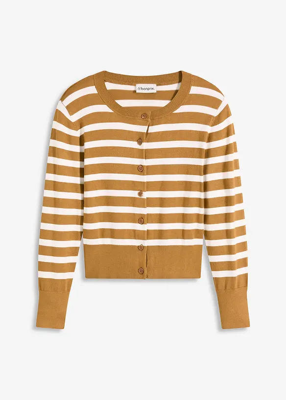 Feinstrick-Cardigan mit Streifen in braun von vorne - bonprix