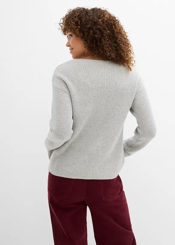 Strickjacke mit Schleifen-Detail in grau von hinten (im Anschnitt) - bonprix