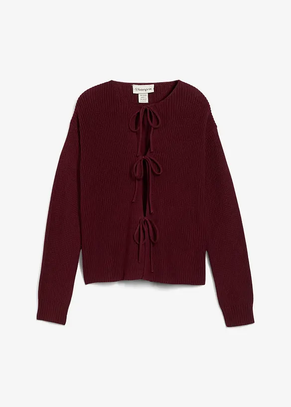 Strickjacke mit Schleifen-Detail in rot von vorne - bonprix