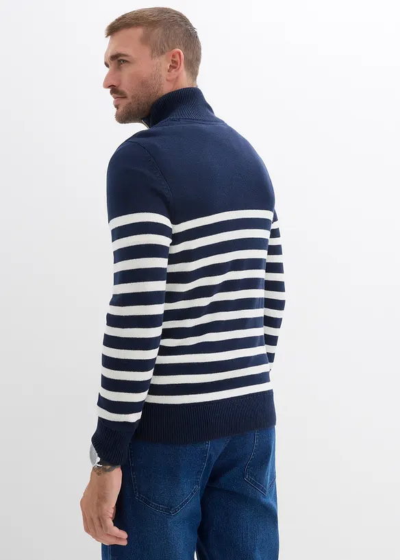 Troyer-Pullover aus weichem Baumwollmix in blau von hinten (im Anschnitt) - bonprix