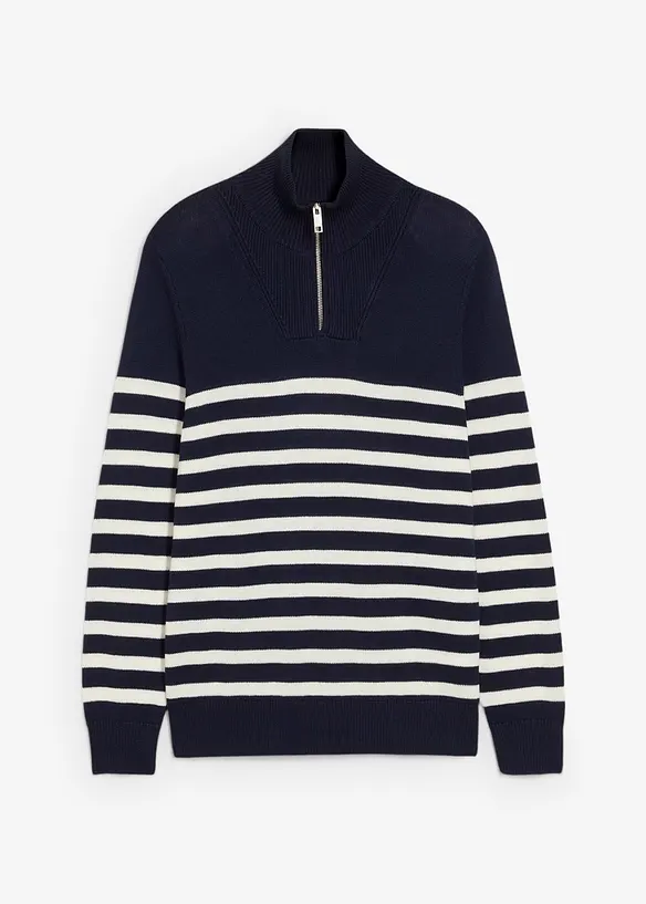 Troyer-Pullover aus weichem Baumwollmix in blau von vorne - bonprix