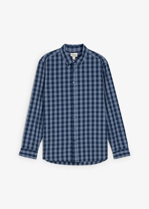 Langarmhemd aus Bio-Baumwolle in Regular Fit in blau von vorne - bonprix