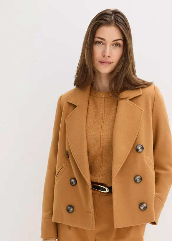 Kurze Jacke in Wolloptik in braun von vorne (im Anschnitt) - bonprix