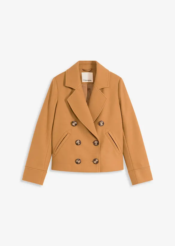 Kurze Jacke in Wolloptik in braun von vorne - bonprix