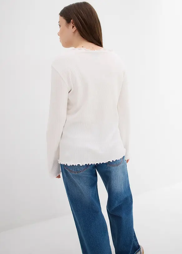 Langarmshirt in Rippstruktur aus reiner Bio-Baumwolle in weiß von hinten (im Anschnitt) - bonprix