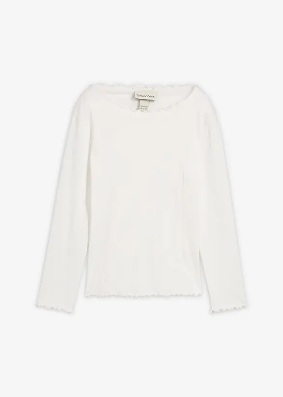 Langarmshirt in Rippstruktur aus reiner Bio-Baumwolle in weiß von vorne - bonprix