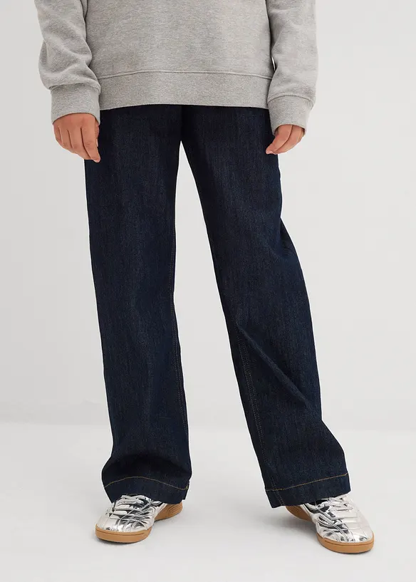 Wide-Leg-Jeans Mid Waist in blau von vorne - bonprix