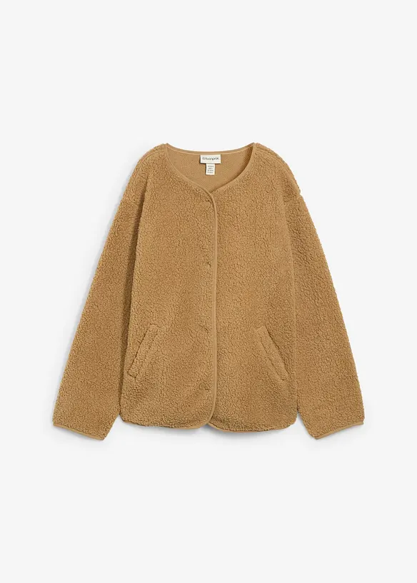 Teddy-Fleecejacke in beige von vorne - bonprix