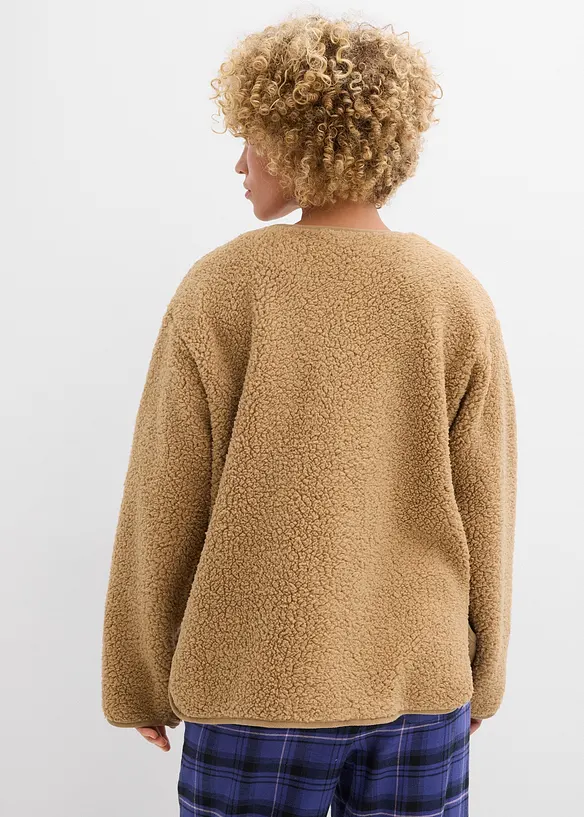 Teddy-Fleecejacke in beige von hinten (im Anschnitt) - bonprix