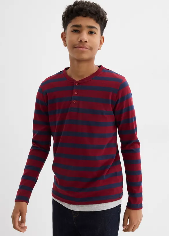 Henleyshirt aus reiner Bio-Baumwolle (2er Pack) in blau von vorne (im Anschnitt) - bonprix