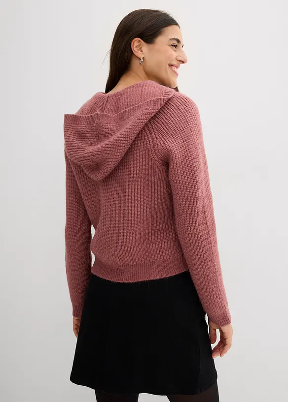 Strickjacke mit Kapuze in lila von hinten (im Anschnitt) - bonprix