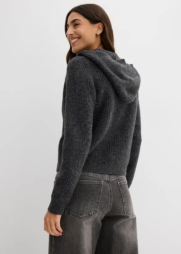 Strickjacke mit Kapuze in grau von hinten (im Anschnitt) - bonprix