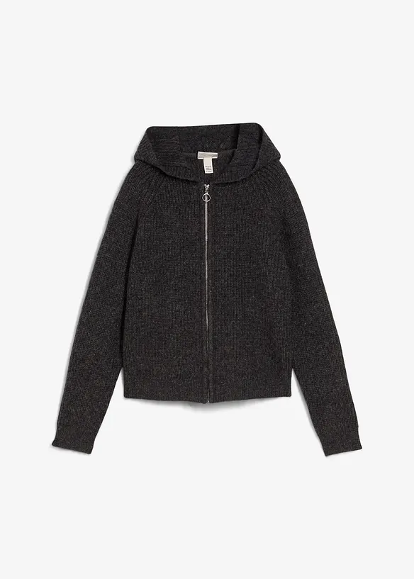 Strickjacke mit Kapuze in grau von vorne - bonprix
