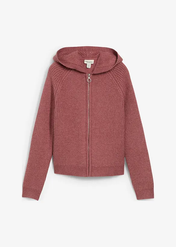 Strickjacke mit Kapuze in lila von vorne - bonprix