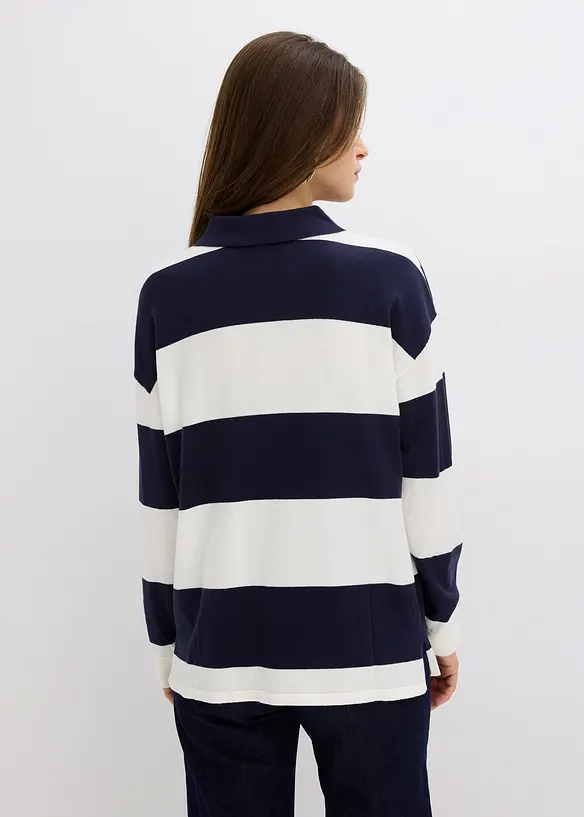 Oversize-Pullover mit Polokragen in blau von hinten (im Anschnitt) - bonprix