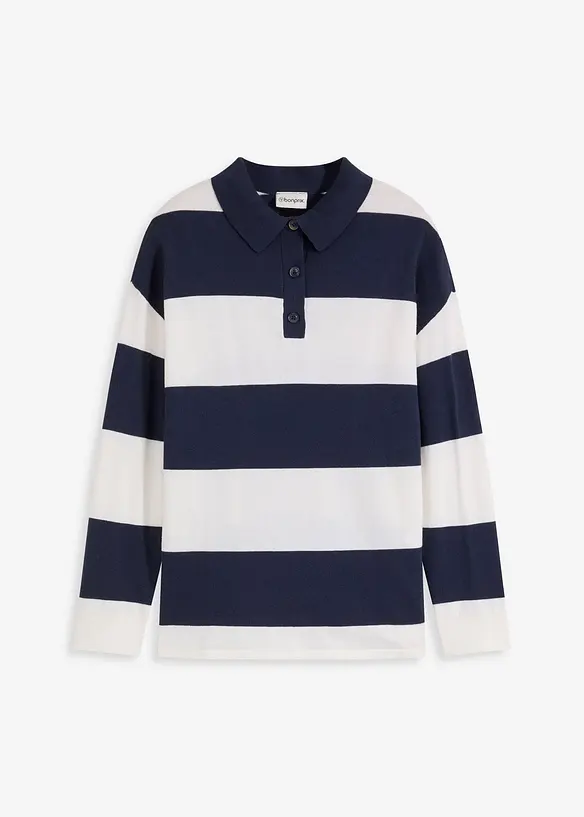 Oversize-Pullover mit Polokragen in blau von vorne - bonprix