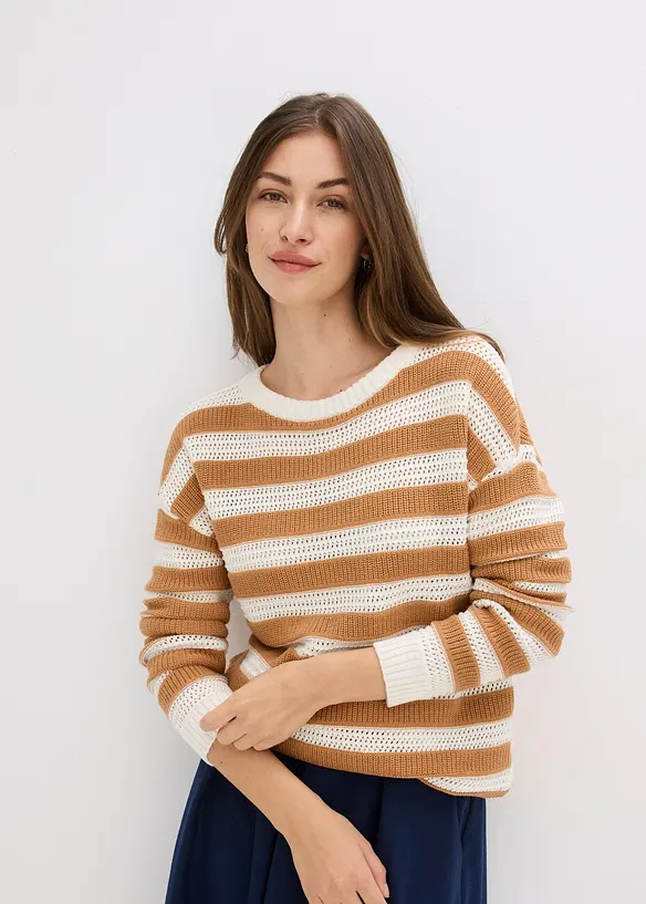 Oversize-Pullover aus reiner Baumwolle in braun von vorne (im Anschnitt) - bonprix