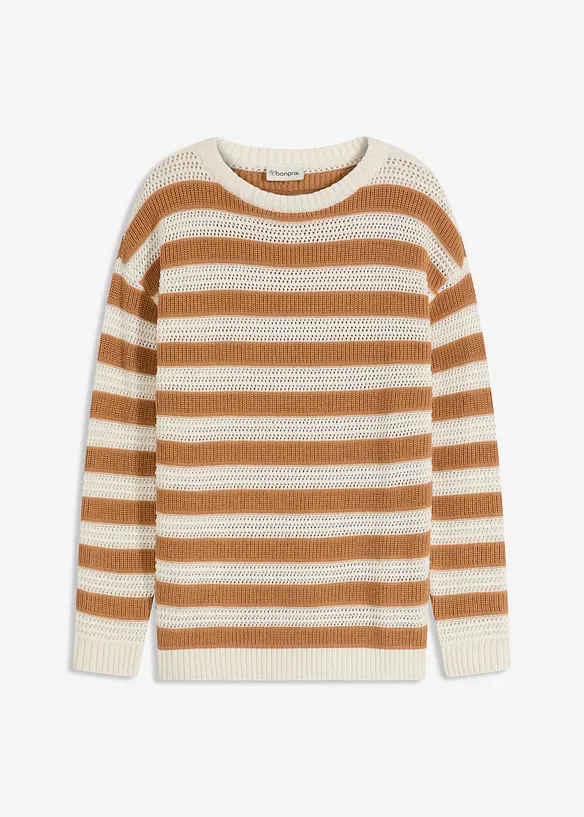 Oversize-Pullover aus reiner Baumwolle in braun von vorne - bonprix