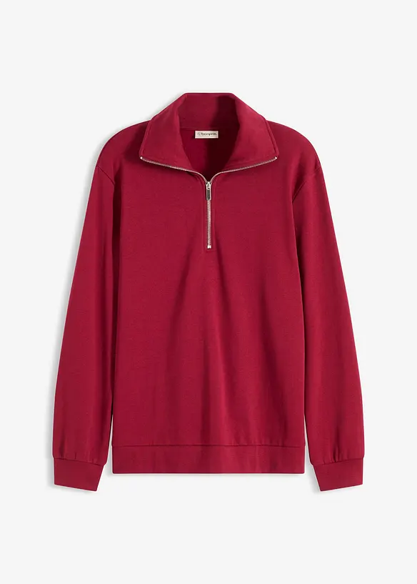 Oversize-Sweatshirt mit Reißverschluss in rot von vorne - bonprix