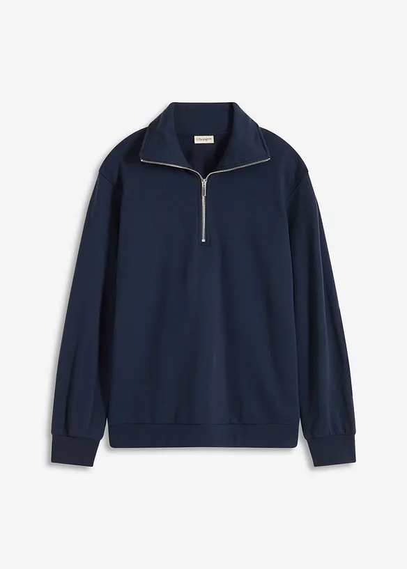 Oversize-Sweatshirt mit Reißverschluss in blau von vorne - bonprix