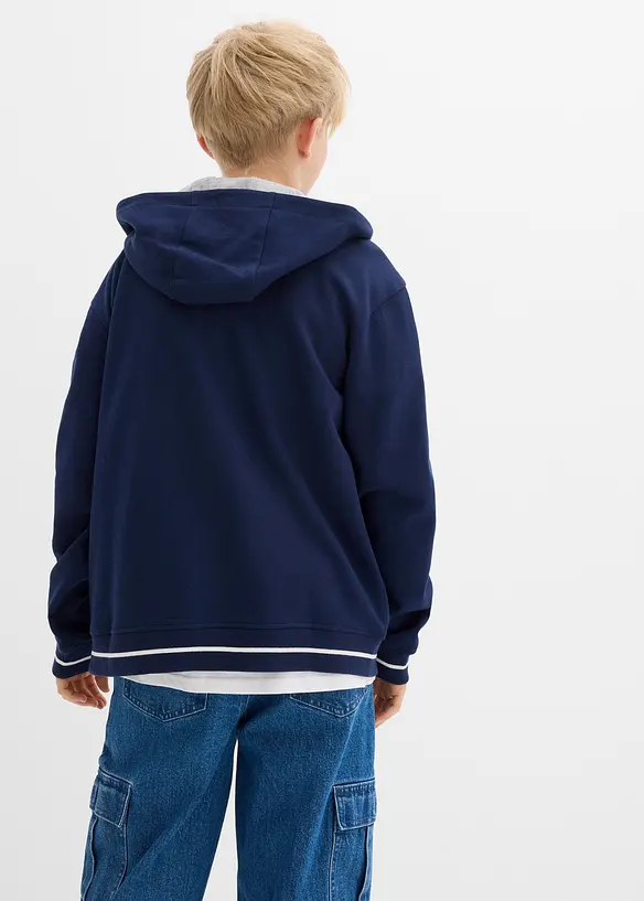 College-Sweatjacke mit Kapuze aus reiner Bio-Baumwolle in blau von hinten (im Anschnitt) - bonprix