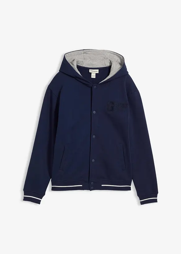 College-Sweatjacke mit Kapuze aus reiner Bio-Baumwolle in blau von vorne - bonprix