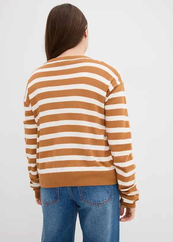 Feinstrickjacke aus softem Viskose-Mix in braun von hinten (im Anschnitt) - bonprix