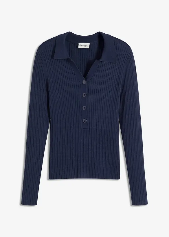 Feinstrickpullover aus softem Viskose-Mix in blau von vorne - bonprix