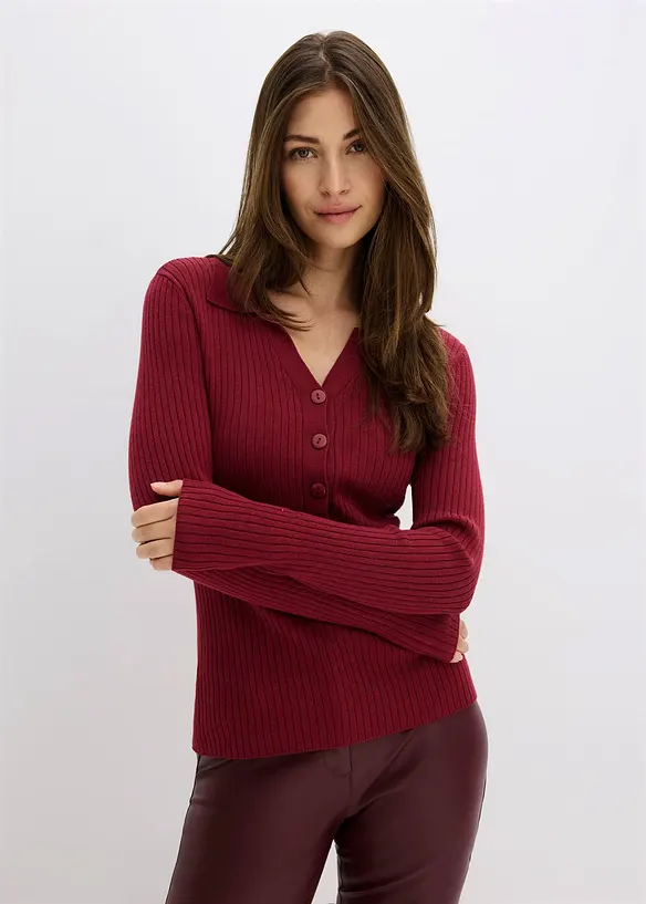 Feinstrickpullover aus softem Viskose-Mix in rot von vorne (im Anschnitt) - bonprix