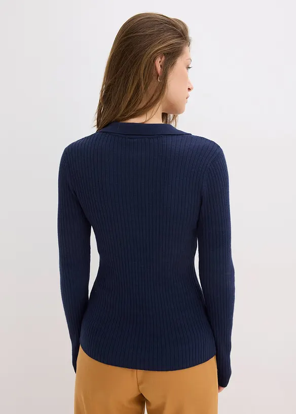 Feinstrickpullover aus softem Viskose-Mix in blau von hinten (im Anschnitt) - bonprix