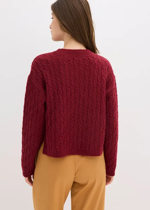 Pullover mit Zopfmuster in rot von hinten (im Anschnitt) - bonprix