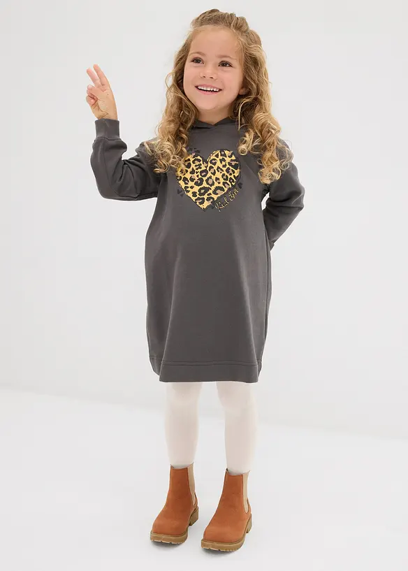 Sweatkleid aus reiner Bio-Baumwolle in grau von vorne (Totalaufnahme) - bonprix