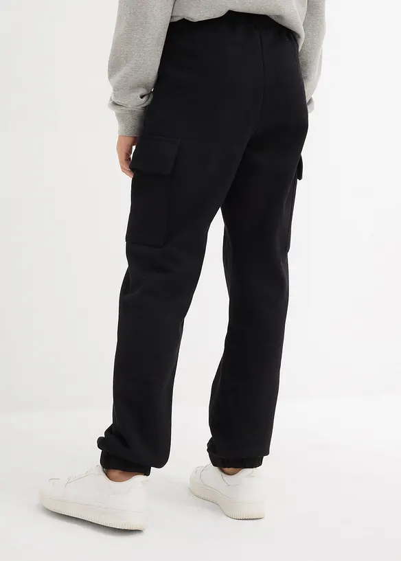 Cargo-Jogginghose aus reiner Bio-Baumwolle in schwarz von hinten - bonprix