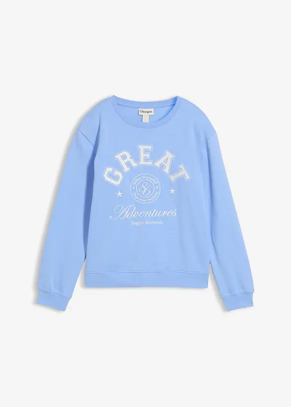 Sweatshirt aus reiner Bio-Baumwolle in blau von vorne - bonprix