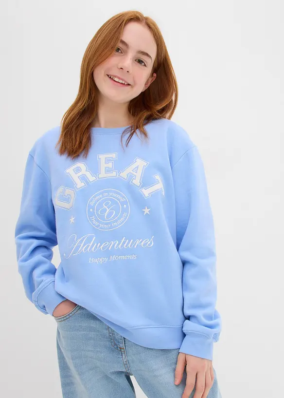 Sweatshirt aus reiner Bio-Baumwolle in blau von vorne (im Anschnitt) - bonprix