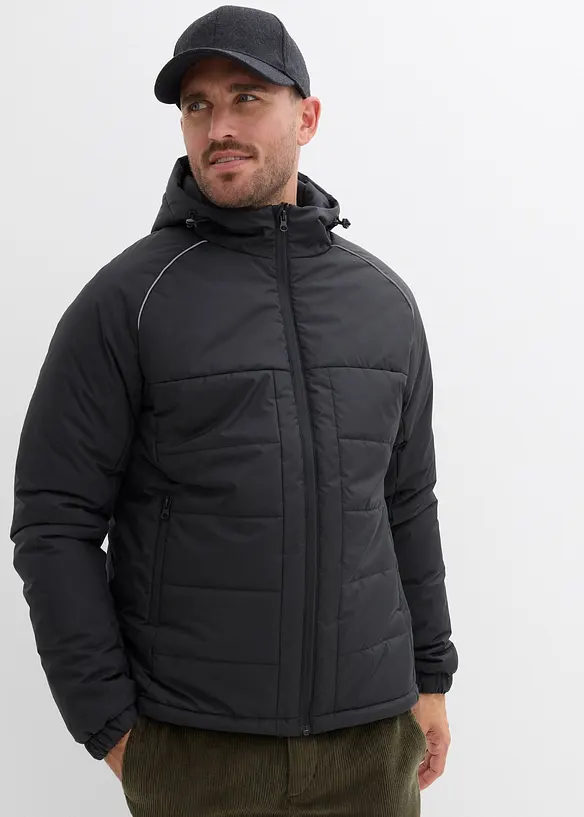Wattierte Steppjacke in schwarz von vorne (im Anschnitt) - bonprix